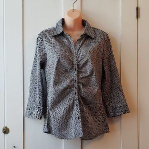 New York & Company Stretch Cotton Shirt in Black Print | Women's L | EUC